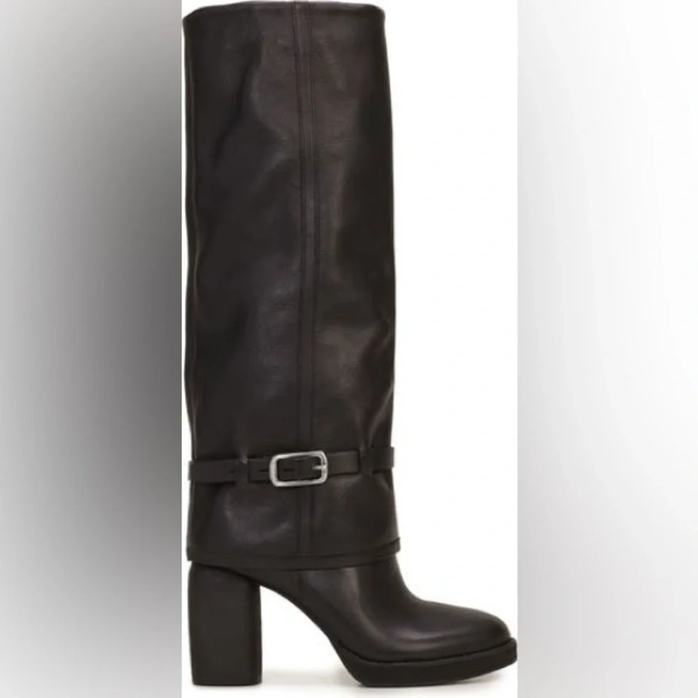 Women’s LUCKY BRAND Nathari Foldover black leather knee high boot- Size 8.5 - Picture 3 of 11